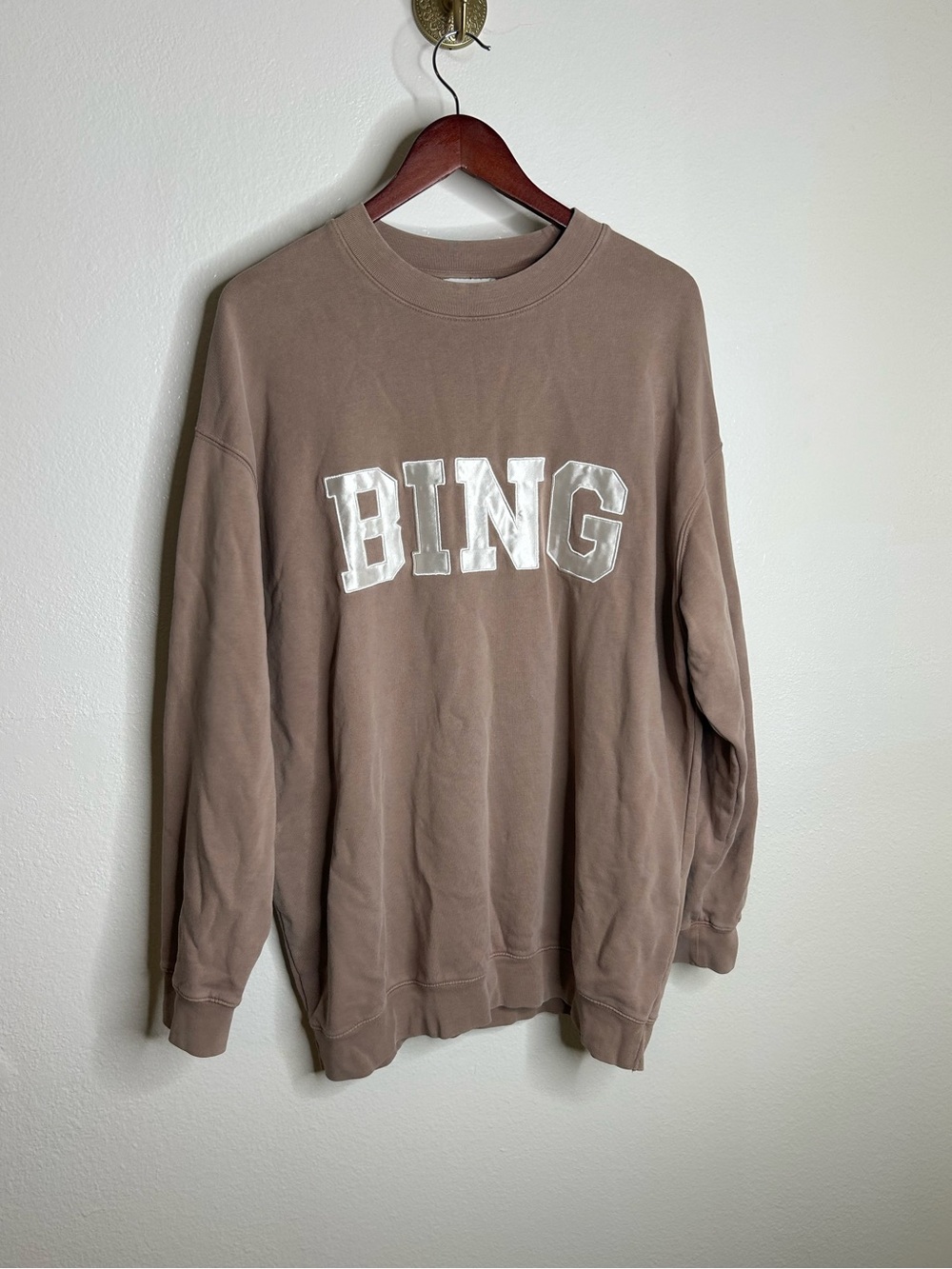 Anine Bing 100% Cotton Oversized Tyler 'BING' Spellout Sweatshirt in Tan - Picture 6 of 16